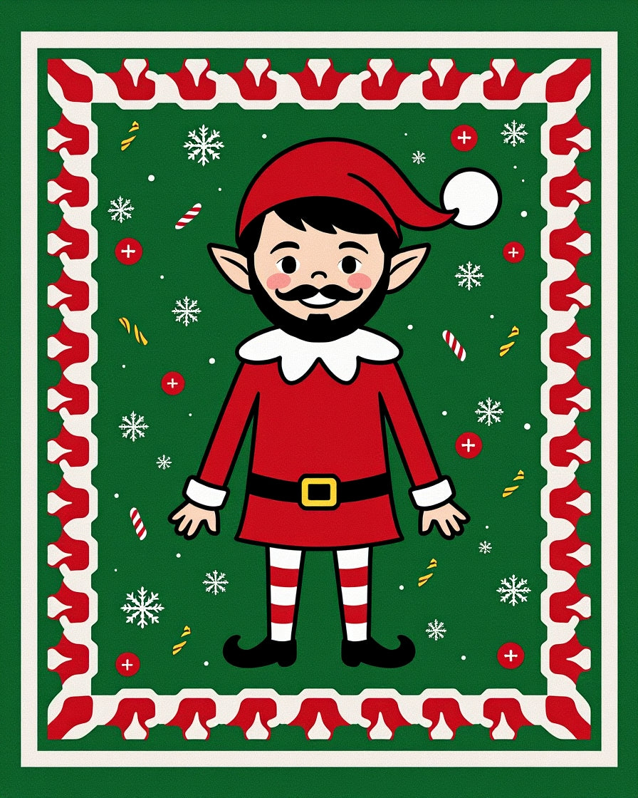 Festive Elf Christmas Holiday Snowflakes Rug