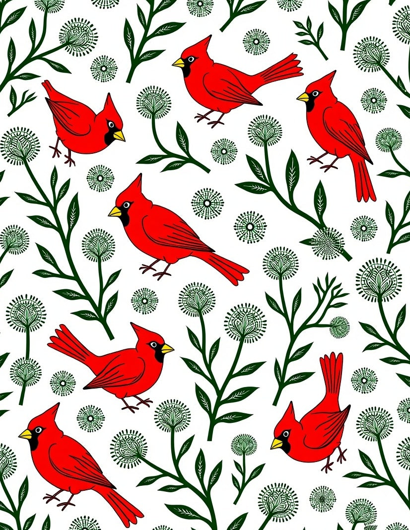 Whimsical Red Cardinal Green Dandelion Blooms Rug