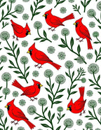 Whimsical Red Cardinal Green Dandelion Blooms Rug