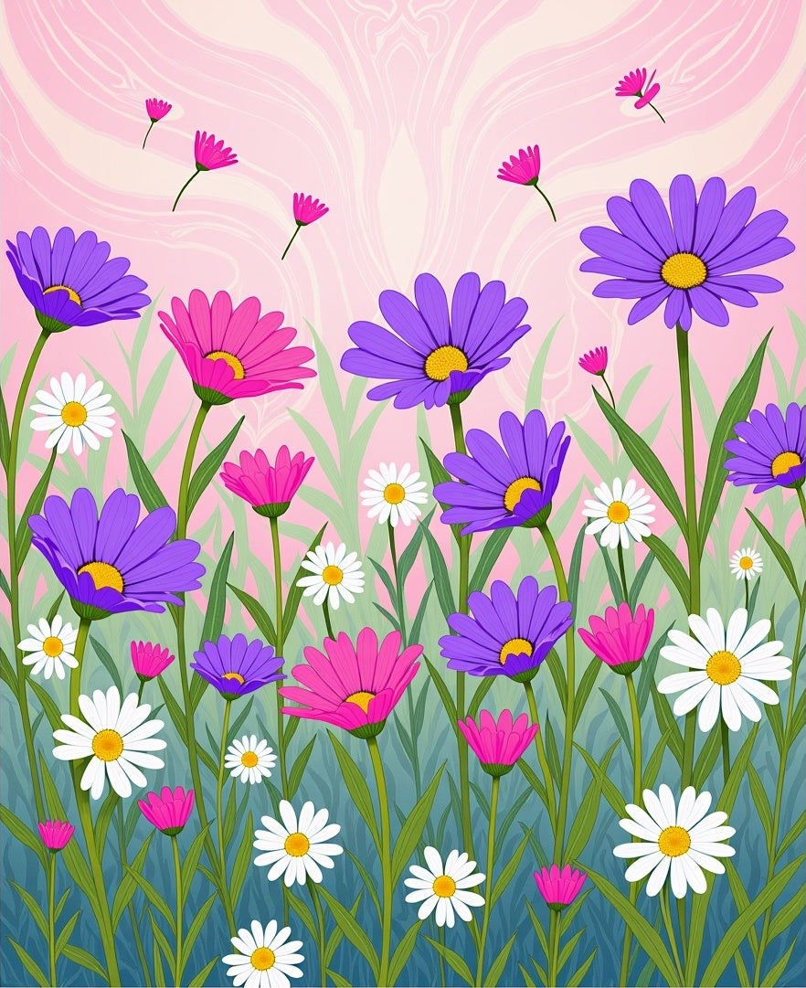 Vibrant Purple Pink Daisy Field Rug