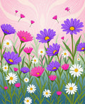 Vibrant Purple Pink Daisy Field Rug