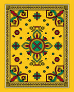 Golden Yellow Floral Motif Medallion Rug
