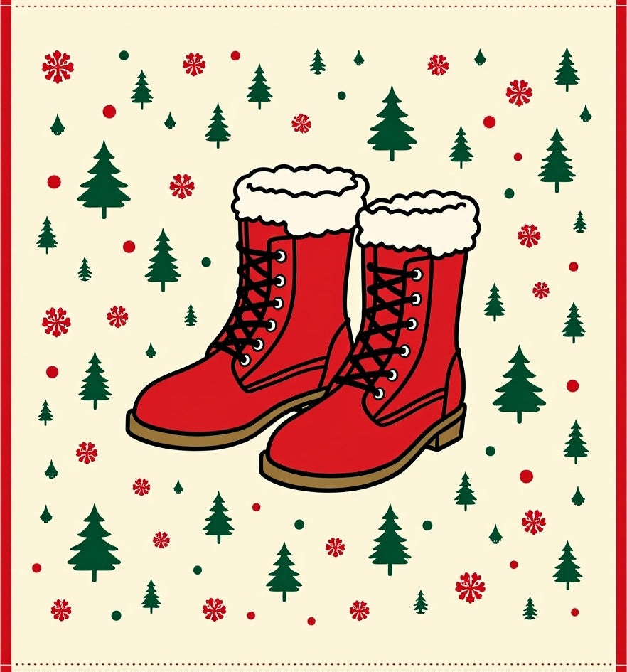Crimson Fur-Trimmed Boots Winter Scene Rug