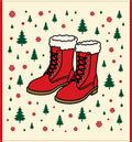 Crimson Fur-Trimmed Boots Winter Scene Rug