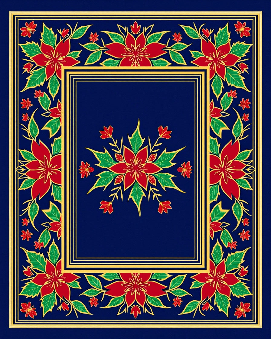 Red Poinsettia Floral Border Frame Rug