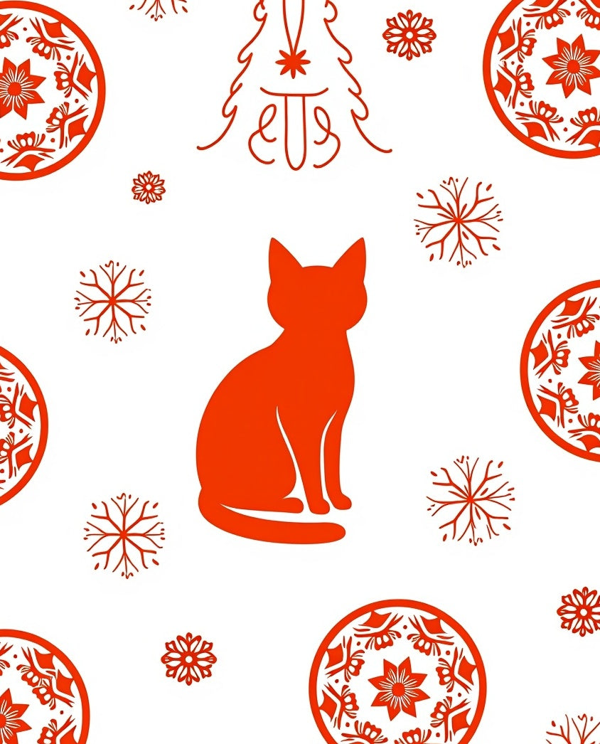 Whimsical Orange Cat Snowflake Medallion Rug