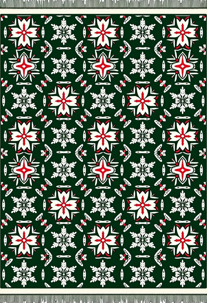 Crimson White Snowflake Emerald Geometric Rug