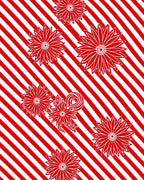Red White Diagonal Stripes Floral Rug
