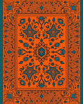 Orange Teal Floral Medallion Border Rug
