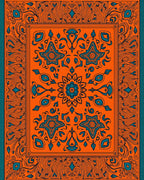 Orange Teal Floral Medallion Border Rug