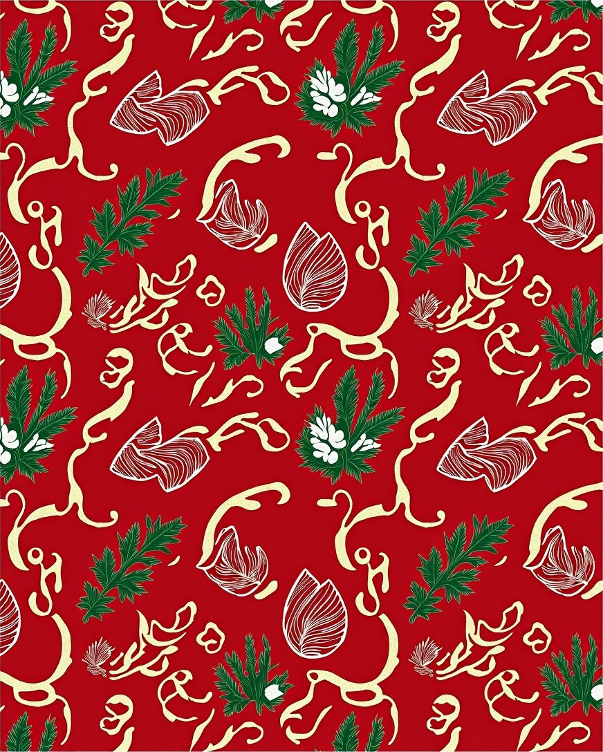 Crimson Evergreen Foliage Swirl Rug