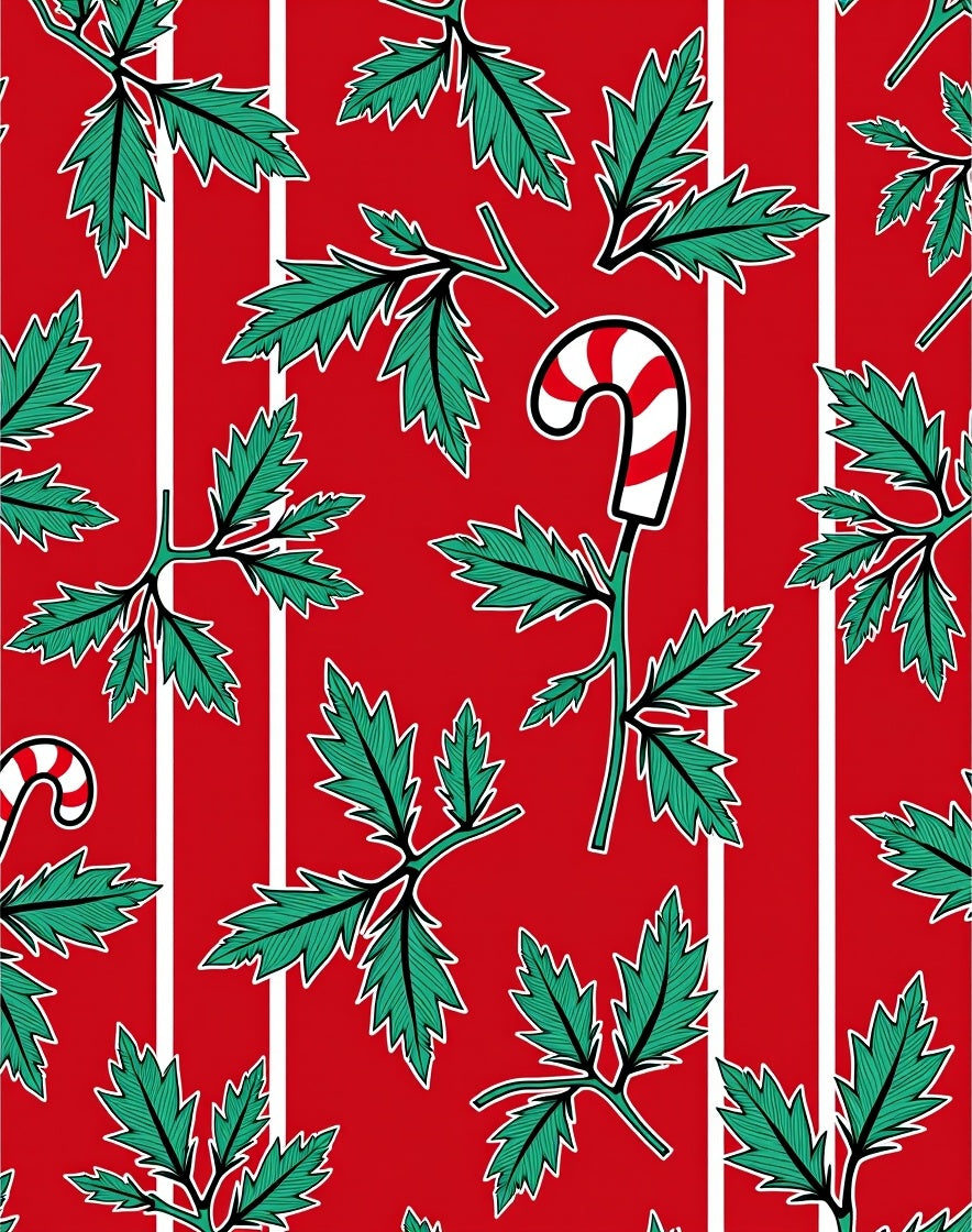 Red Green Holly Candy Cane Stripe Rug