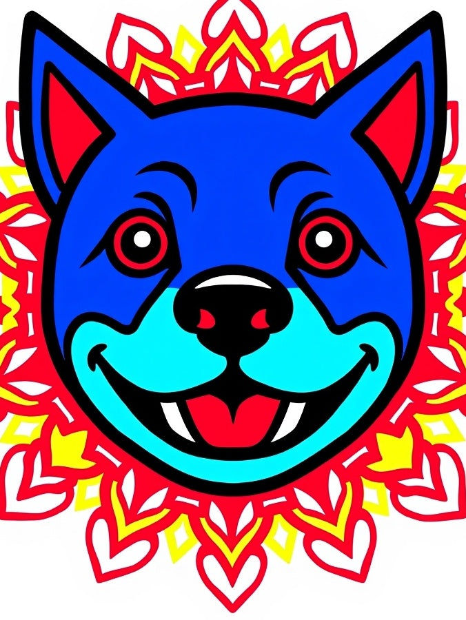Bold Blue Dog Mandala Radiant Design Rug