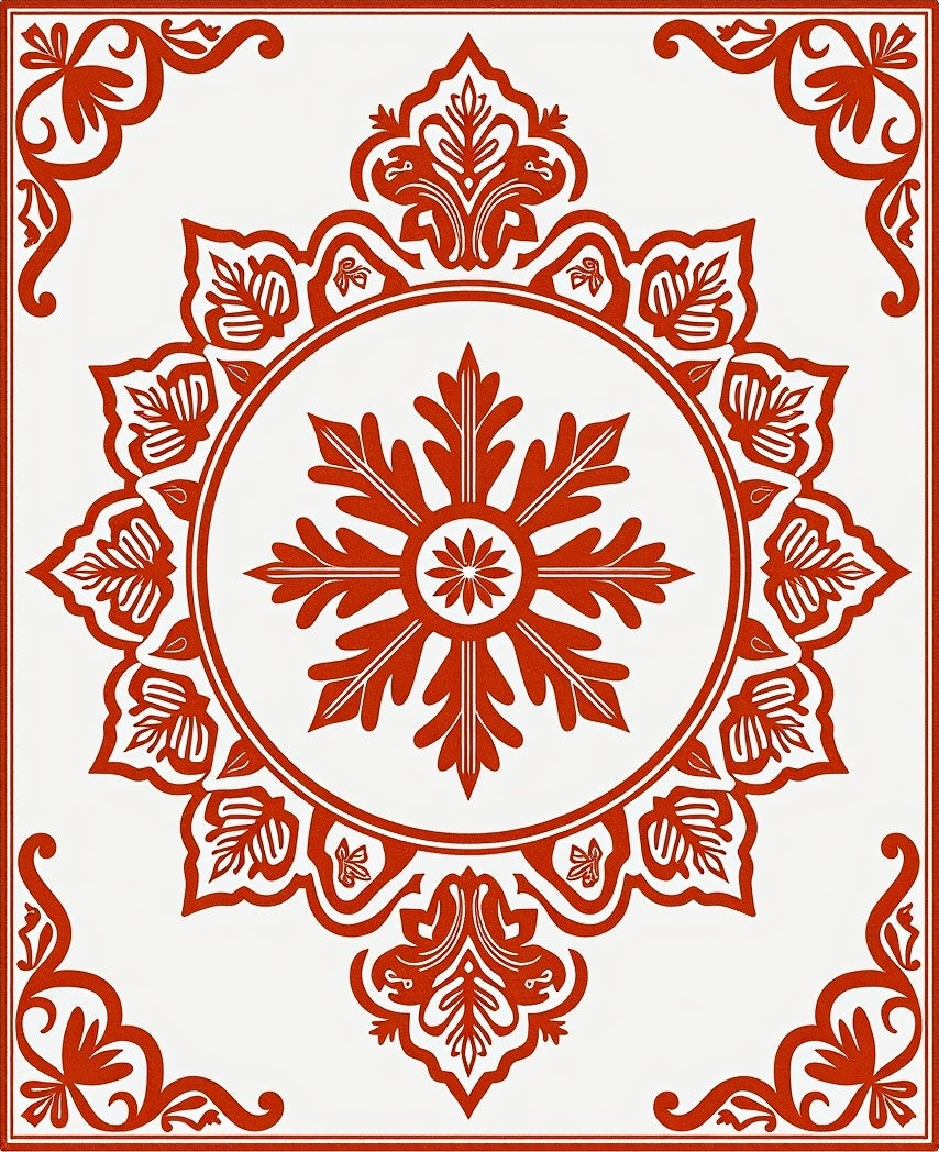 Crimson Floral Medallion Radial Rug