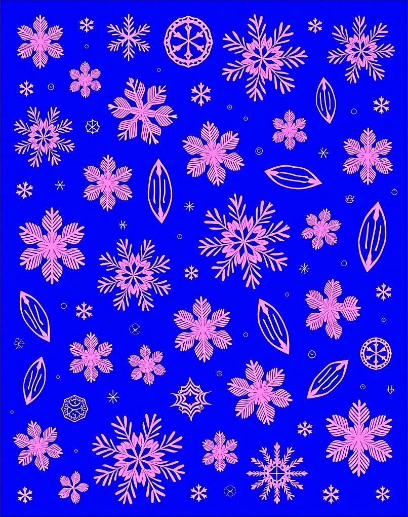 Pink Snowflake Scatter Blue Field Rug