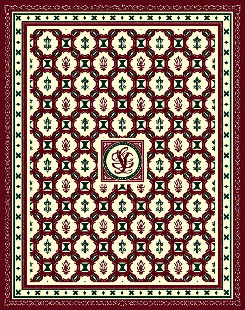 Maroon Cream Floral Lattice Medallion Rug
