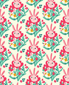 Pink Bunny Floral Garden Art Rug