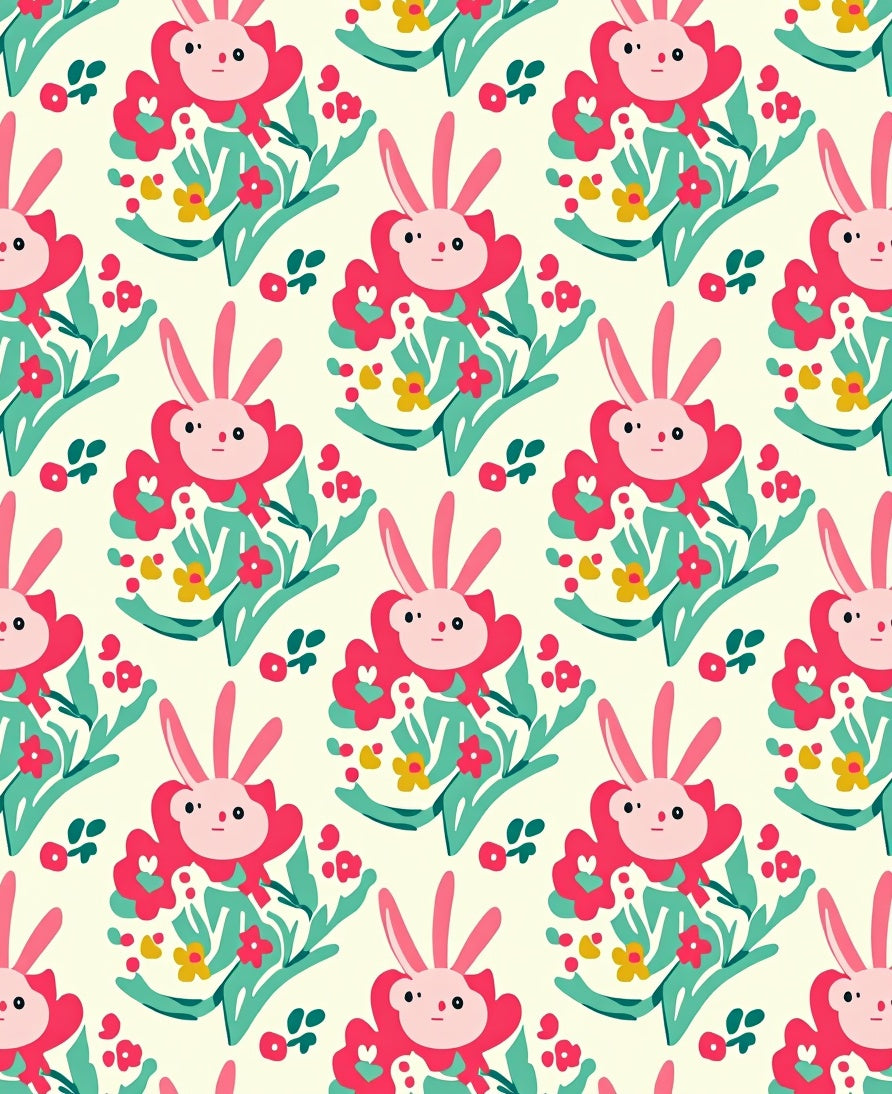 Pink Bunny Floral Garden Art Rug