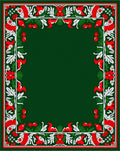 Emerald Red White Folk Art Animals Rug