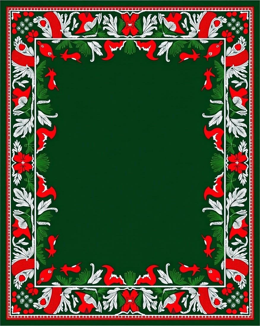 Emerald Red White Folk Art Animals Rug