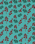 Red Branch Fern Teal Background Rug