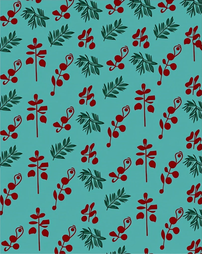 Red Branch Fern Teal Background Rug