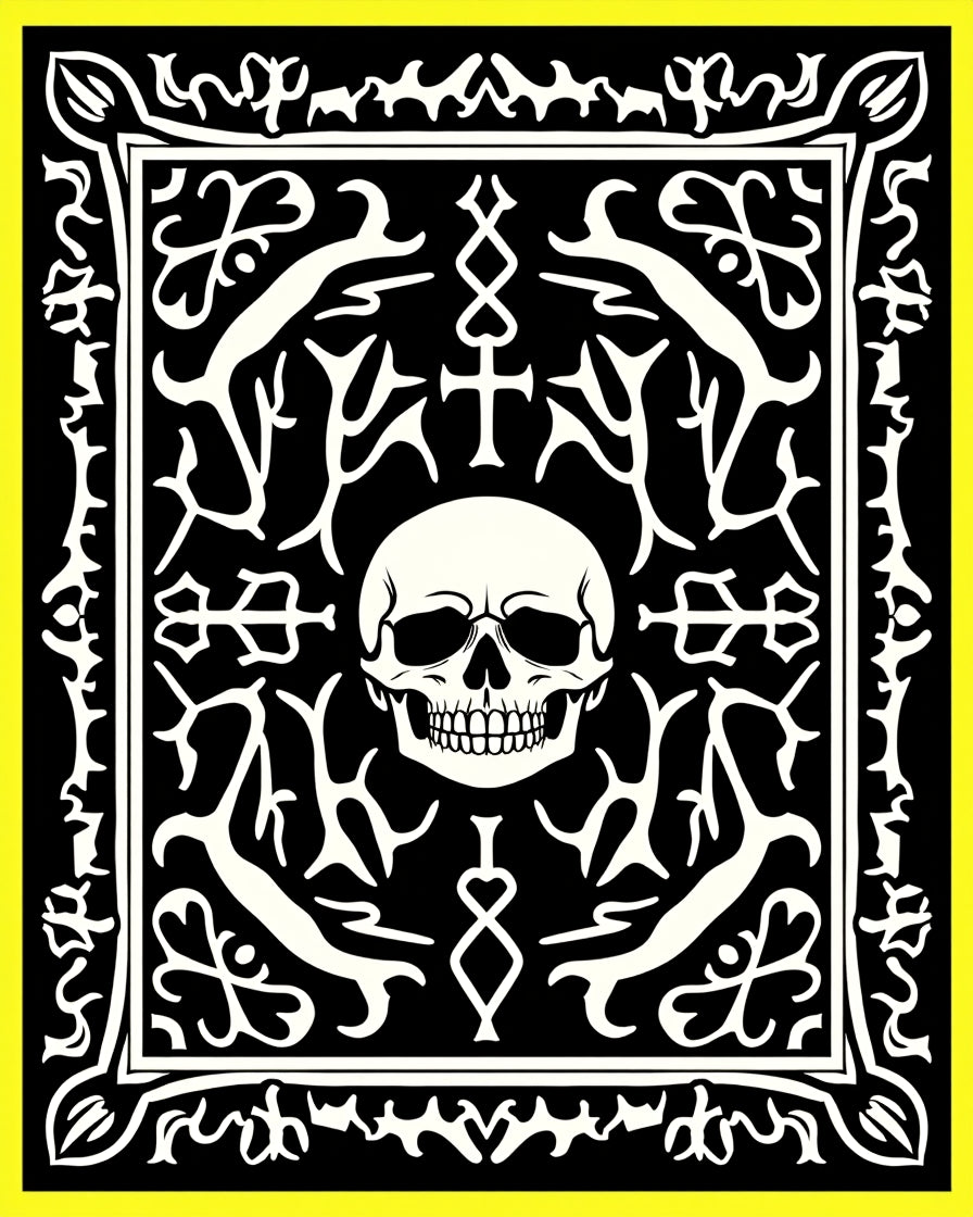 Gothic Black White Skull Ornament Rug