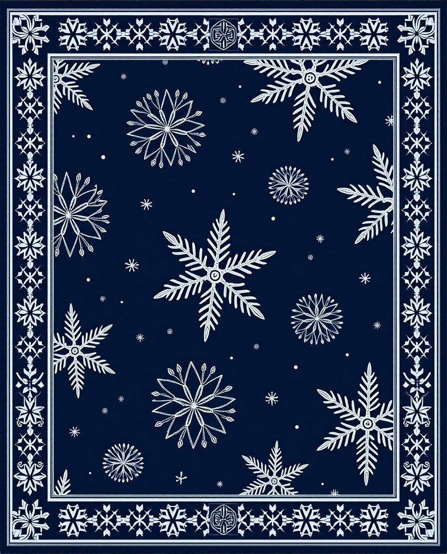 Navy White Snowflake Winter Border Rug