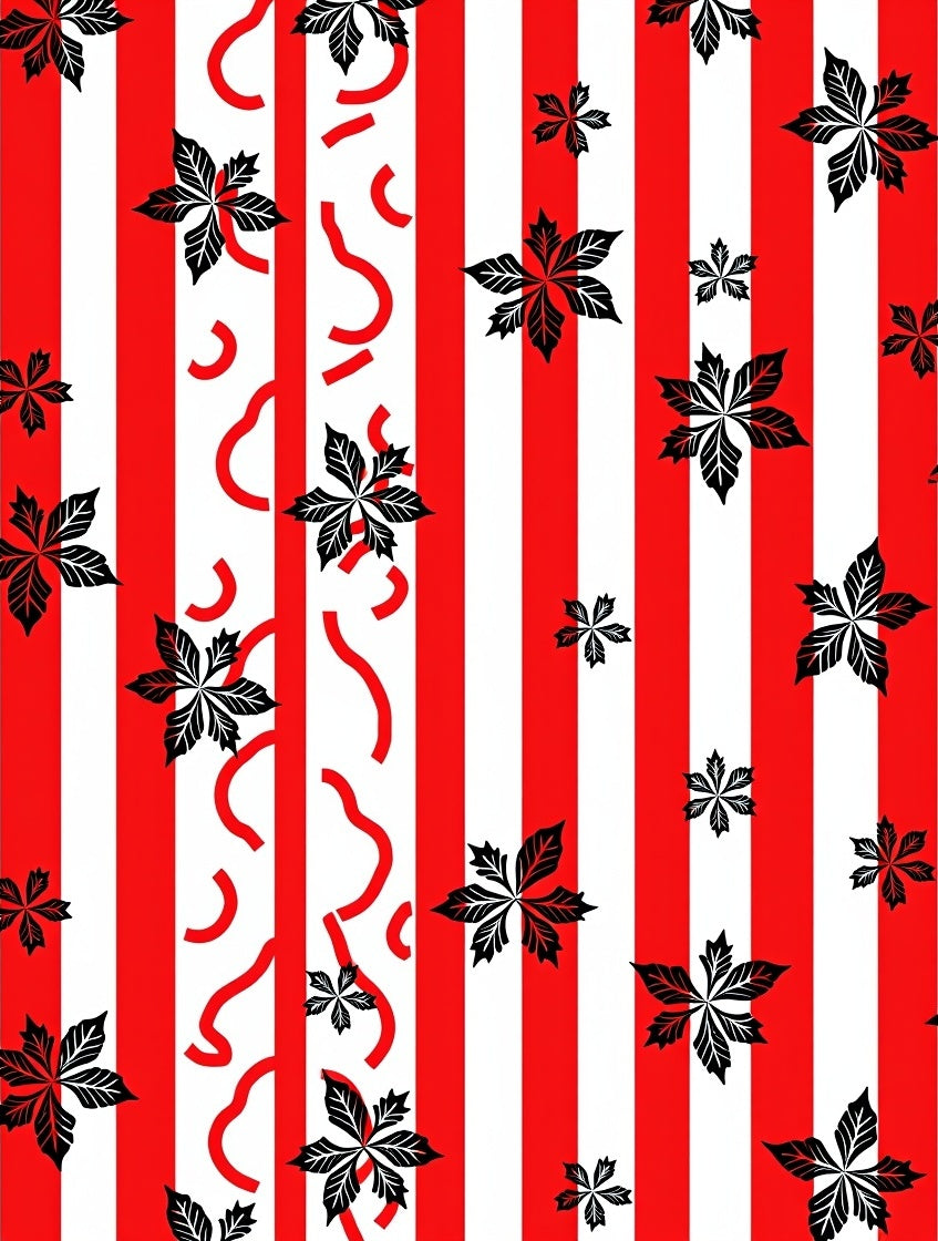 Bold Red White Striped Leaf Design Rug