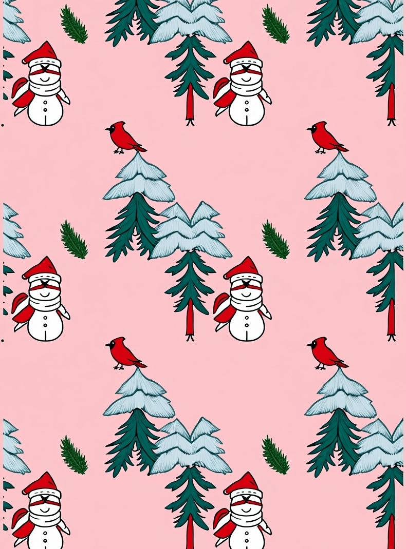 Pink Snowman Cardinal Winter Forest Rug