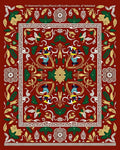 Rich Red Folkloric Bird Swirl Rug