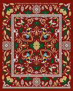 Rich Red Folkloric Bird Swirl Rug