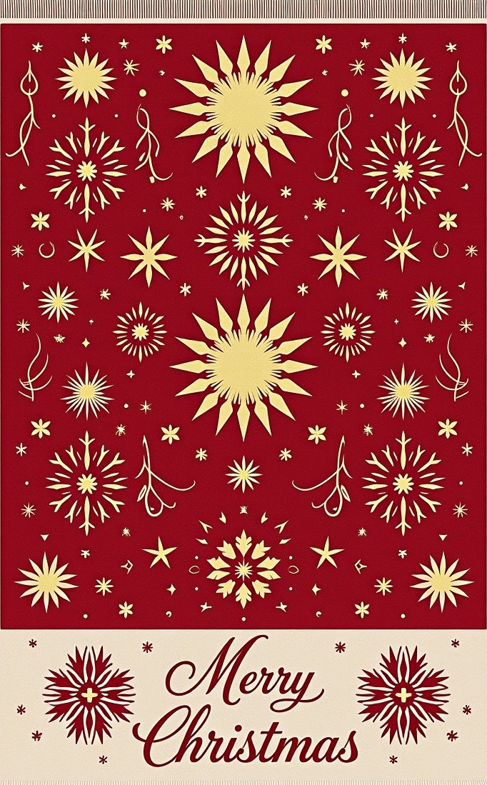 Festive Red Gold Snowflake Christmas Rug