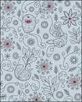 Whimsical Blue Floral Outline Doodle Rug