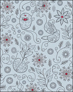 Whimsical Blue Floral Outline Doodle Rug