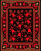 Khokhloma Red Bell Floral Border Rug