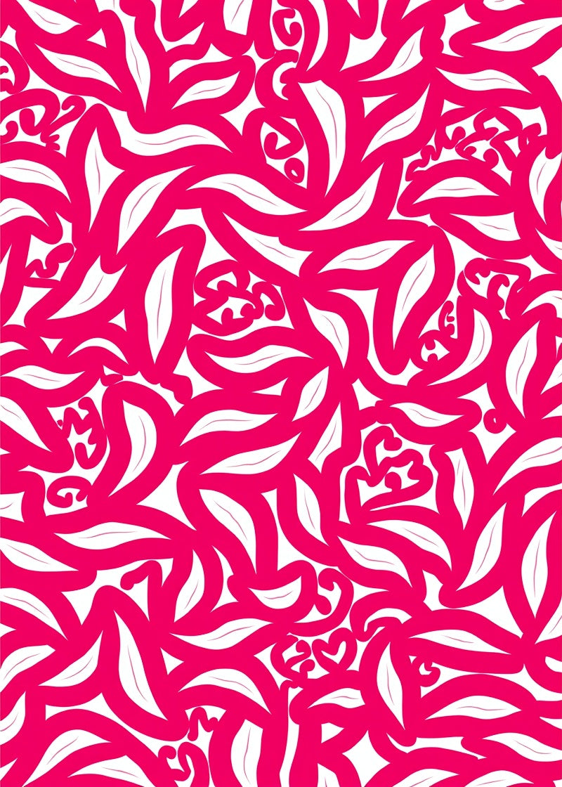 Vibrant Hot Pink Abstract Foliage Rug