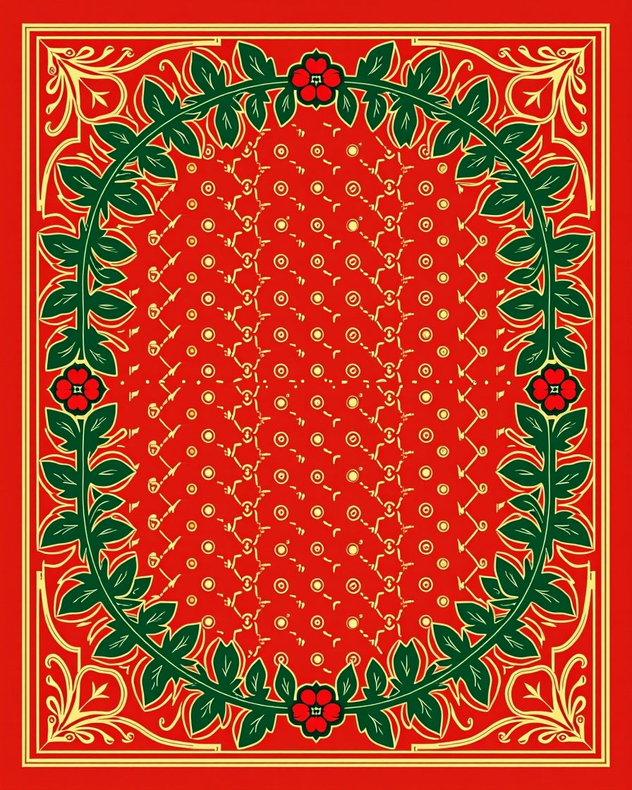 Crimson Red Floral Vine Border Rug