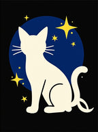 Cream Cat Yellow Stars Blue Moon Rug