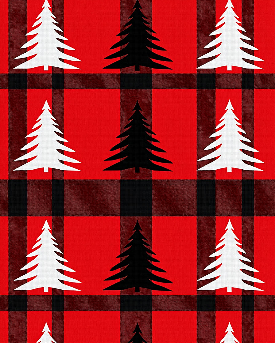 Red Black Buffalo Plaid Trees Rug