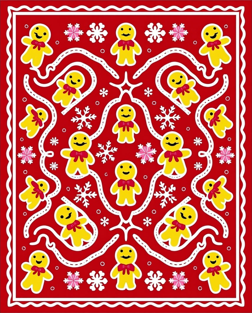 Holiday Gingerbread Man Snowflake Red Rug