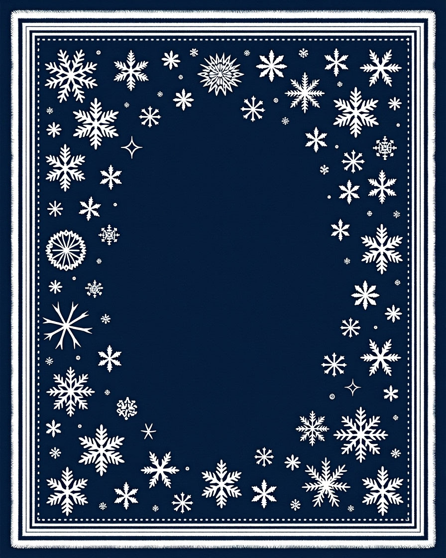 Winter White Snowflake Navy Border Rug