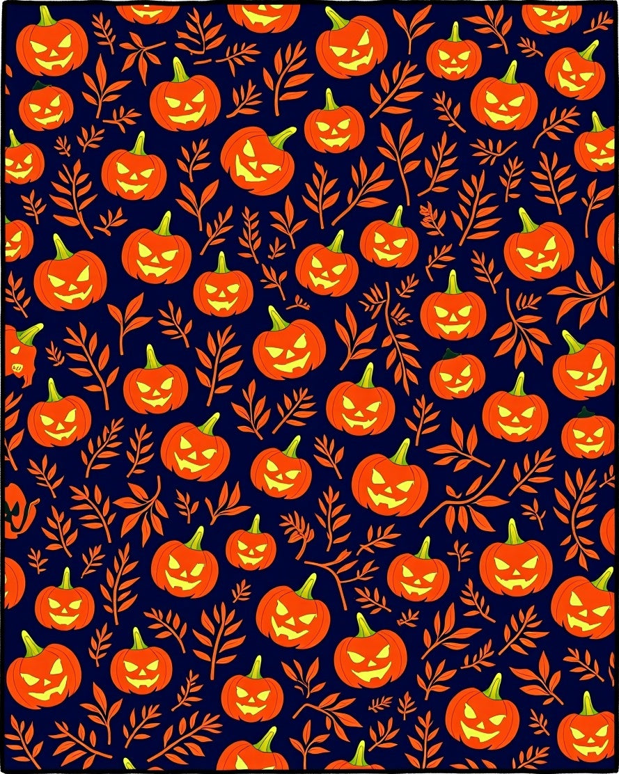 Spooky Orange Jack-o-Lantern Fall Branches Rug