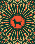 Green Orange Dog Sunburst Medallion Rug