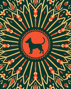 Green Orange Dog Sunburst Medallion Rug