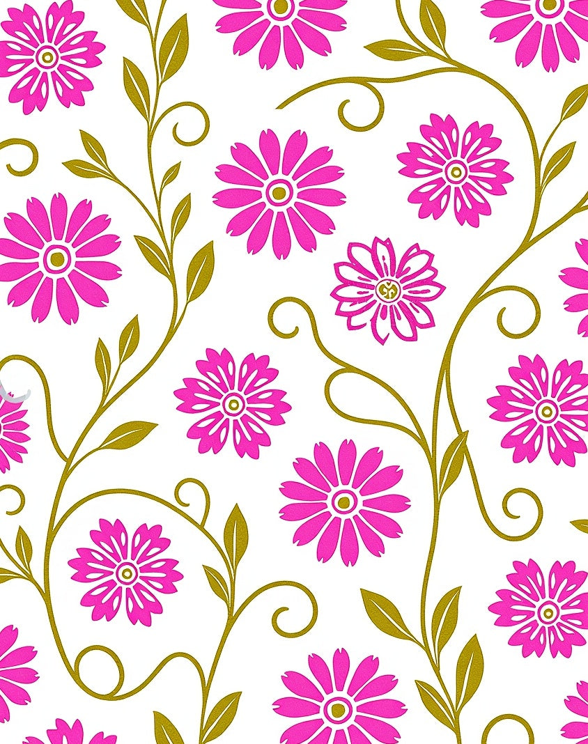 Pink Daisy Vine Swirls Rug