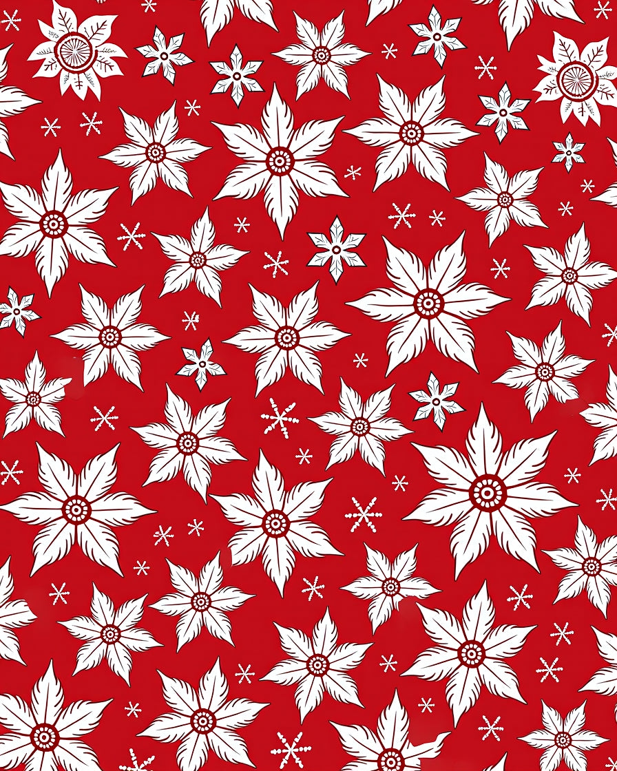 Festive Red White Floral Snowflakes Rug