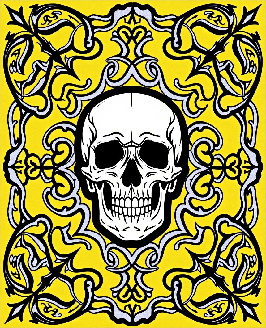 Bold Yellow Skull Floral Crest Rug