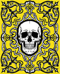 Bold Yellow Skull Floral Crest Rug
