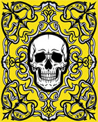 Bold Yellow Skull Floral Crest Rug